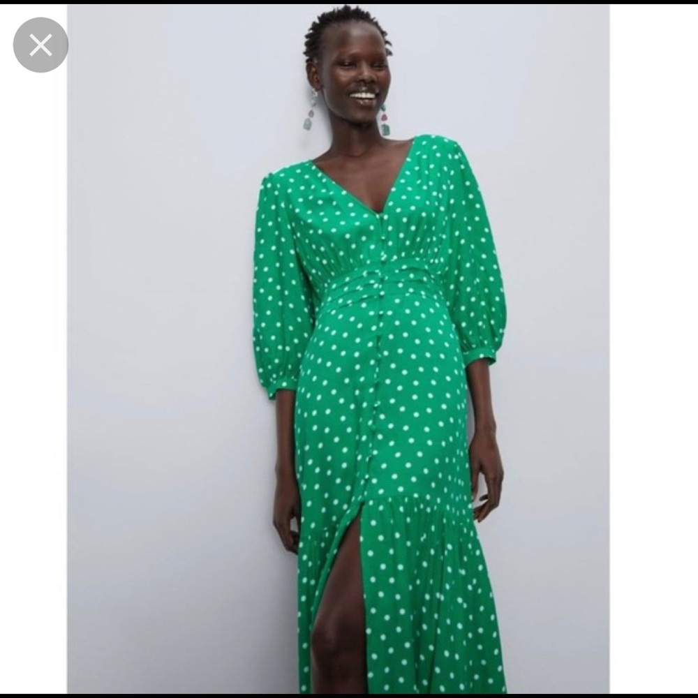 Green Zara Polkadot Midi